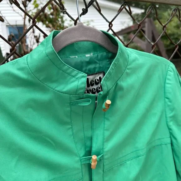 Vtg 70s Fleet Street Jacket 12/14 Kelly Green Rain Shine Trench Coat Mod Toggle